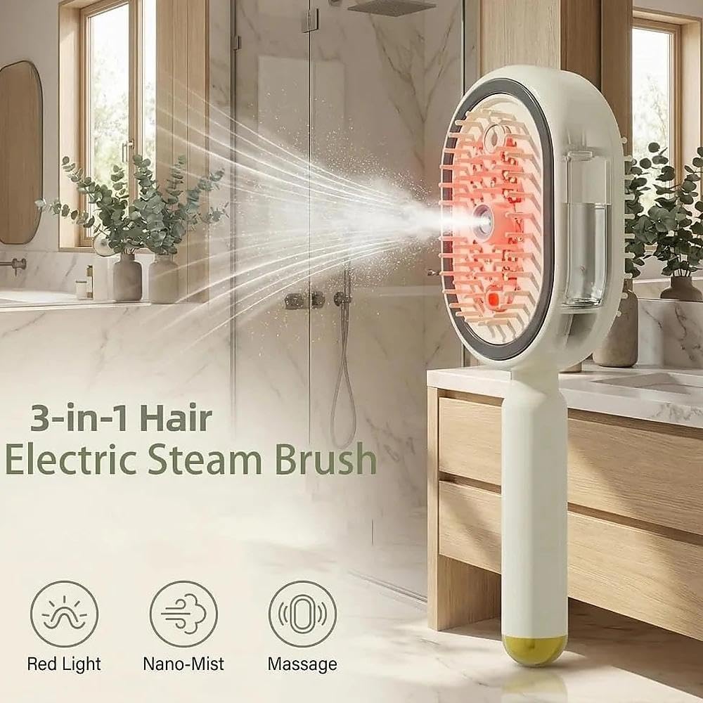 Electric Steam Brush, Rechargeable Hair Straightener Brush with Detangling Comb, Styling & Frizz Control, Portable Cordless Hair Tool (Popular)