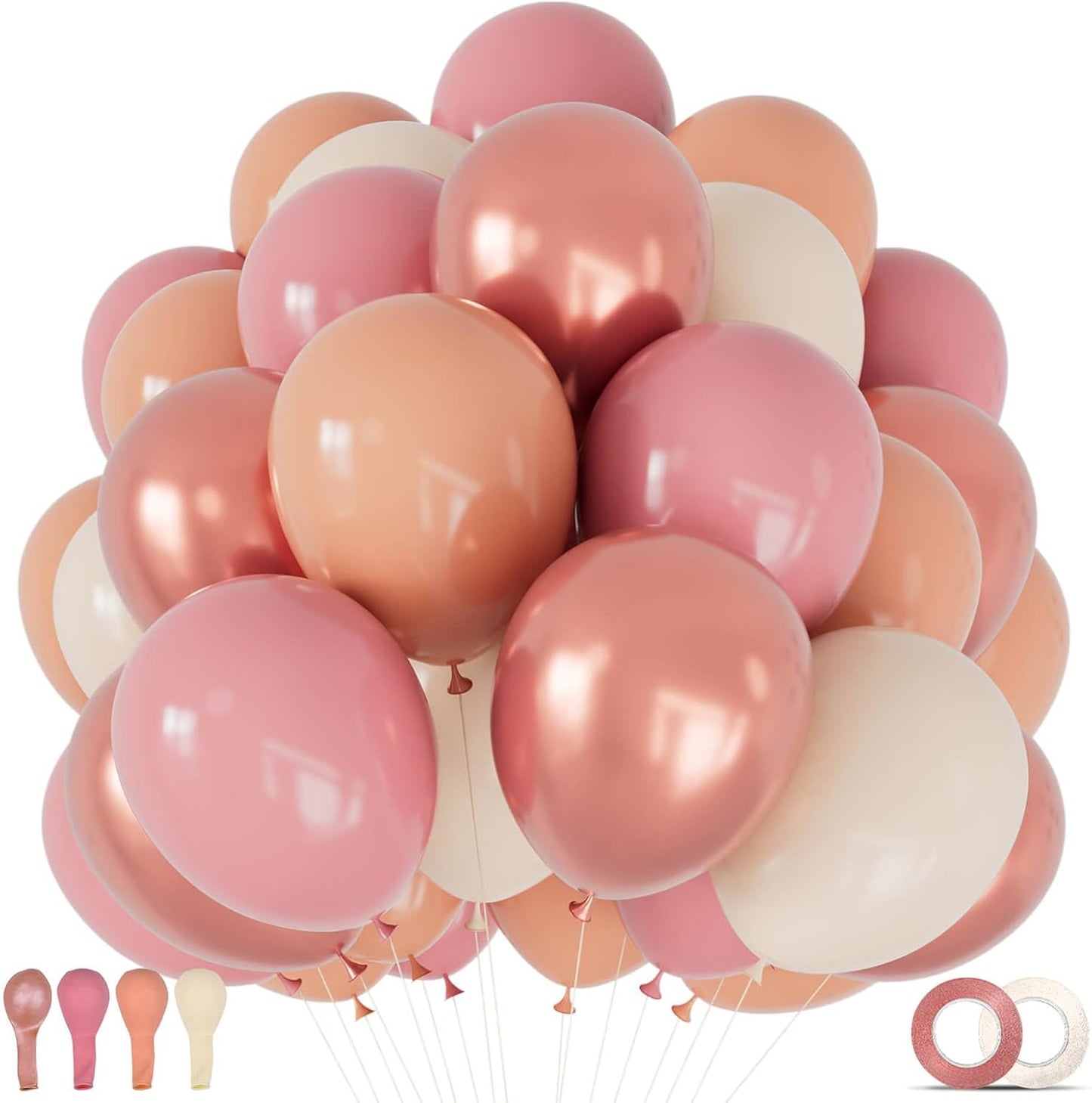68Pcs Pink & Purple Balloons - 12 Inch Metallic Latex Balloons with Confetti & Ribbons | Perfect for Weddings, Birthdays & Baby Showers