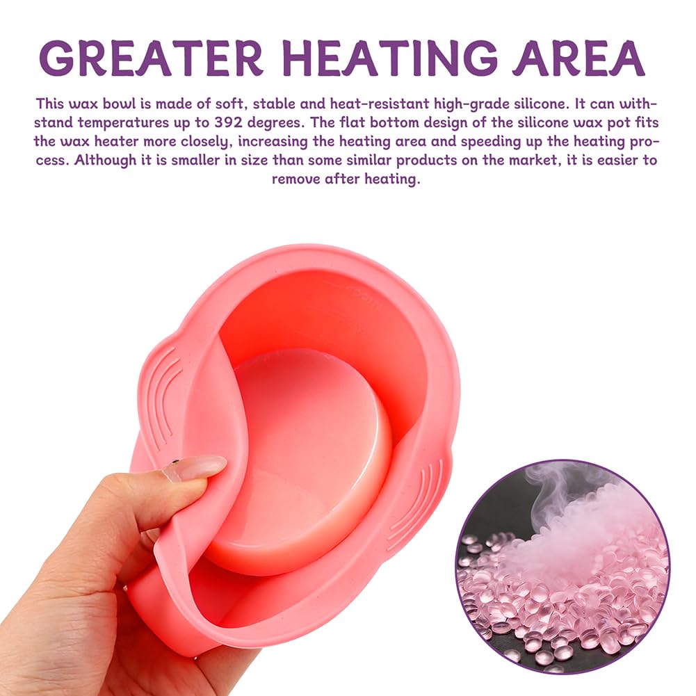 Silicone Wax Warmer, 3pcs Reusable Silicone Wax Bowl for Waxing Replacement Non-Stick Easy to Clean Wa-x Pot Replacement with 50 Pcs Spatula Sticks for Hair Removal