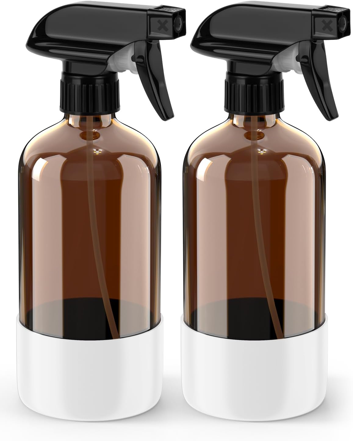 Bontip Amber Glass Spray Bottle Set - Silicone Sleeve Protection for Aromatherapy & Hair Care | 16 oz (Black & Brown)