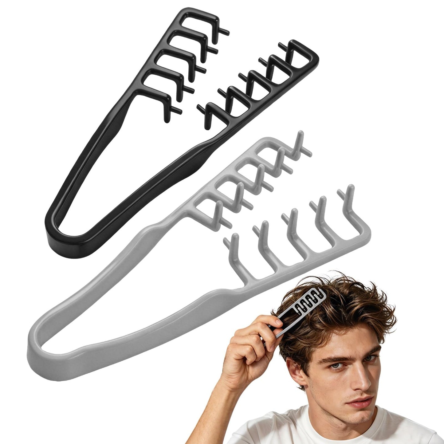 2 Packs Texture Comb for Men Women, Wide Tooth Volumizing Hair Comb, Anti-Frizz Texturizing Styling Tool Non-Slip