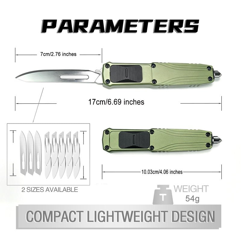 Caressolove EDC Retractable Scalpel Knife, Fast Open Automatic Utility Knife, Auto Box Cutter with 10PCS #23 and 3PCS 0.4mm thick #60 Scalpel Blades