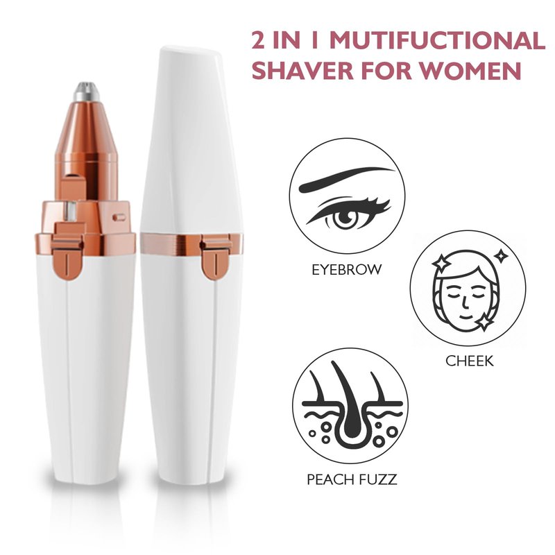 Facial Hair Remover, Eyebrow Trimmer, Portable 2 in 1 Razor & Portable Electric Shaver Painless for Women, Hair Removal Device with Led, Womens Facial Hair Shaver for Eyebrows（Batteries Not Included）