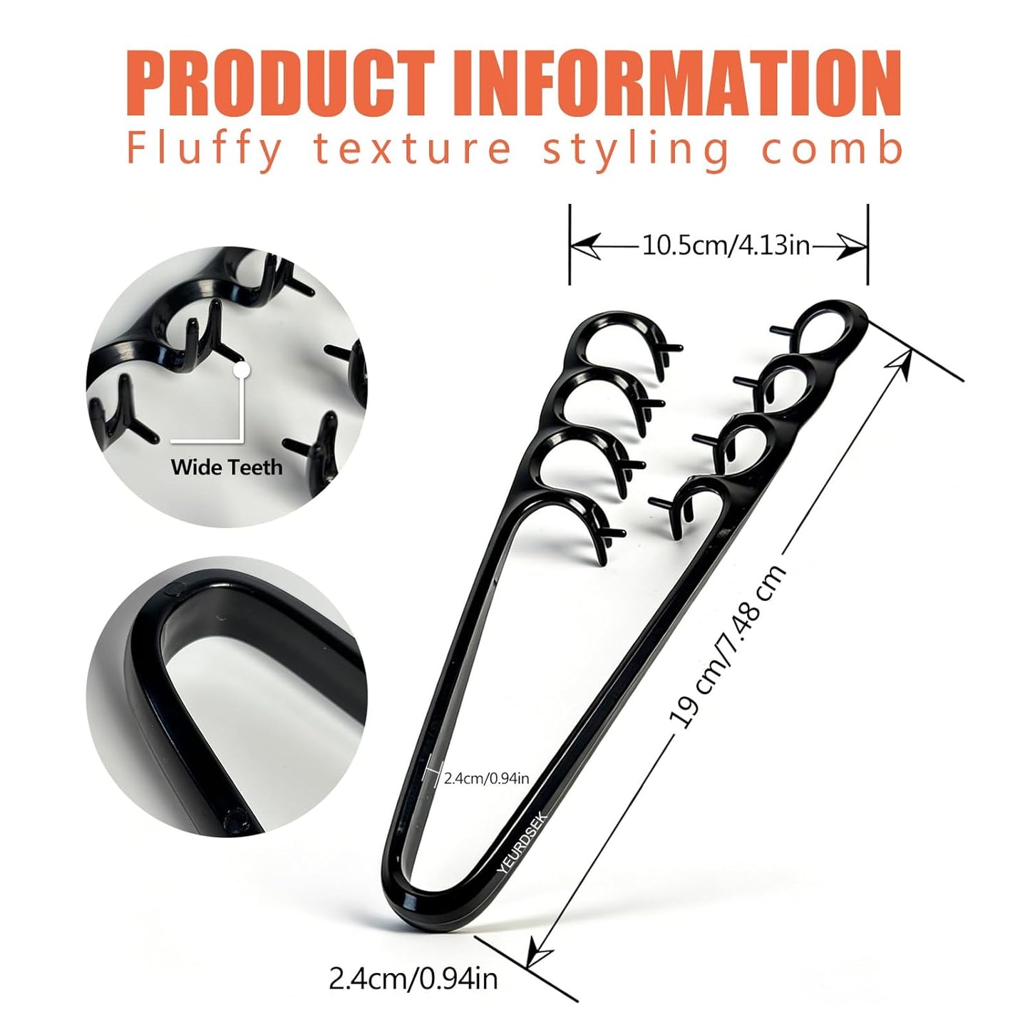 Wide Tooth Comb - Professional Styling Tool for Voluminous Hair | Fluffy Texture & Fringe Parting, Black