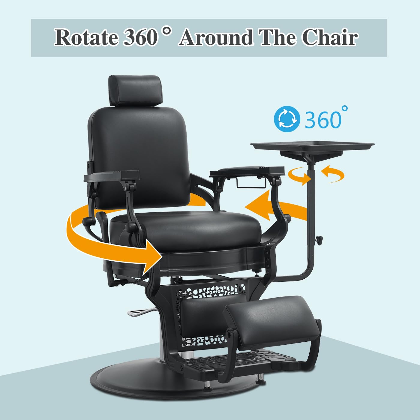 Salon Tray for Hair Stylist Steel Salon Tray Attached to Chair 360 Degree Rotating Salon Tray for Barber Chairs Hairdressing Tools Tattoo(Black)