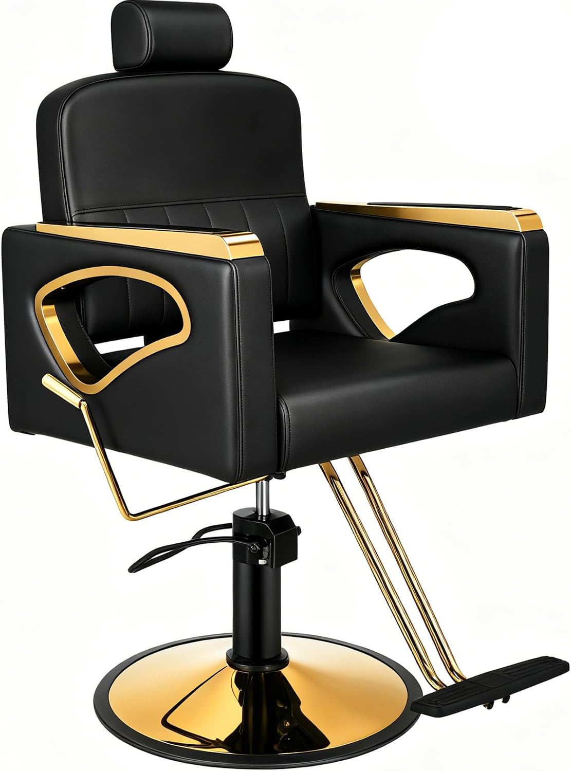 Professional Barber Salon Chair - Heavy Duty Hydraulic Design, 135° Recline, 360° Swivel | Black and Gold PU Leather