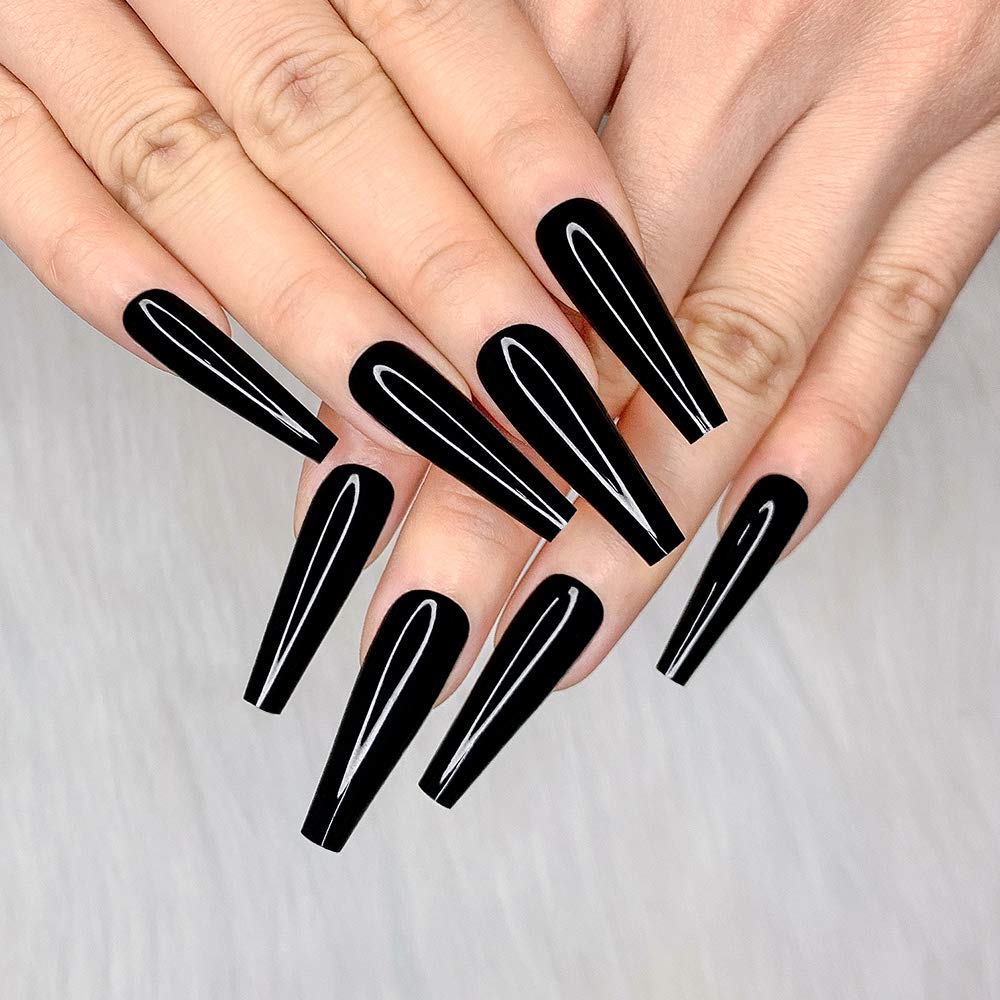 Ballerina Long Coffin Glossy Fake Nails - 24pcs Red Press-On Nail Tips for Women