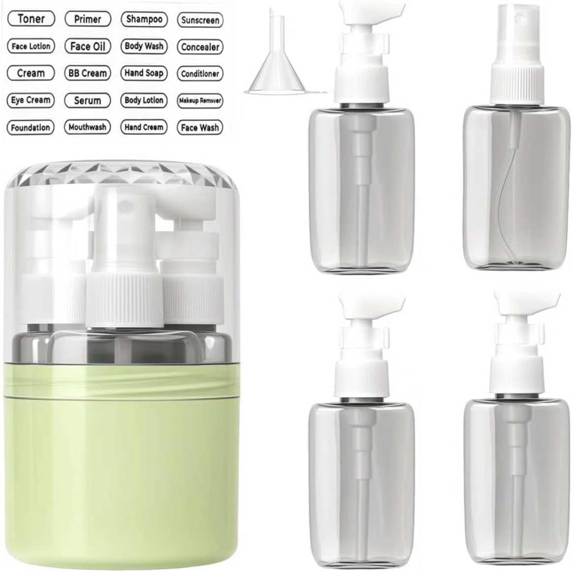 Travel Dispenser Bottle Set - 4 In 1 Refillable No Spill Design | Compact & Space Saving for Vacation or Business Trip (Pink)