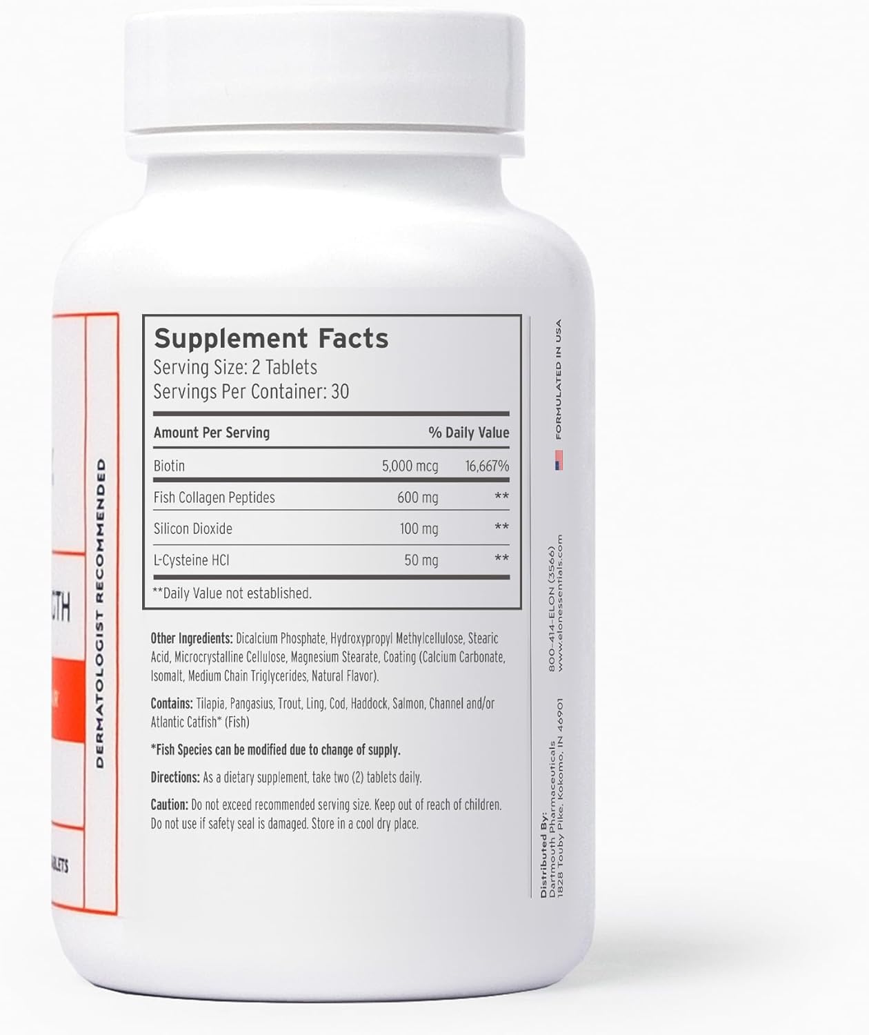 Elon R3 Hair Growth Supplement for Women - 5000 mcg Biotin & Collagen Peptides for Thick, Healthy Hair | 60 Tablets