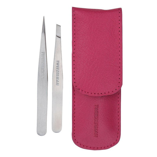 Tweezerman Petite Tweeze Set with Travel Case - Point and Slant Tweezers, Tweezers for Travel (Assorted Colors)