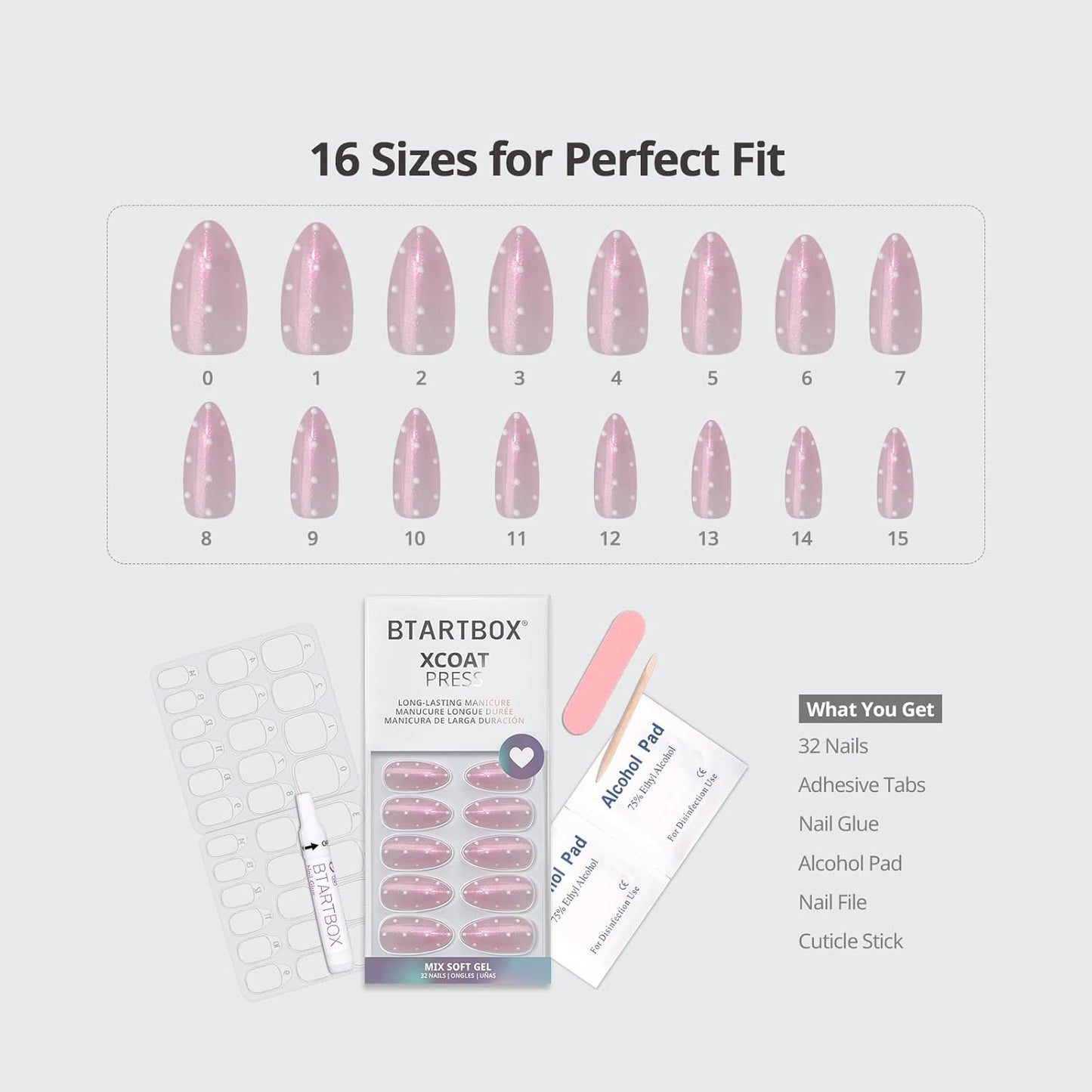 Press On Nails Almond - 3D Polka Dot Glitter Medium Nails | 32-Piece All-in-One Kit with Glue & Adhesive Tabs