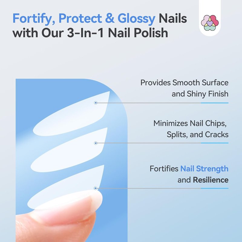SAVILAND 3-in-1 Nail Strengthener | Quick-Dry Base & Top Coat - 15ml Clear Polish for Damaged Nails