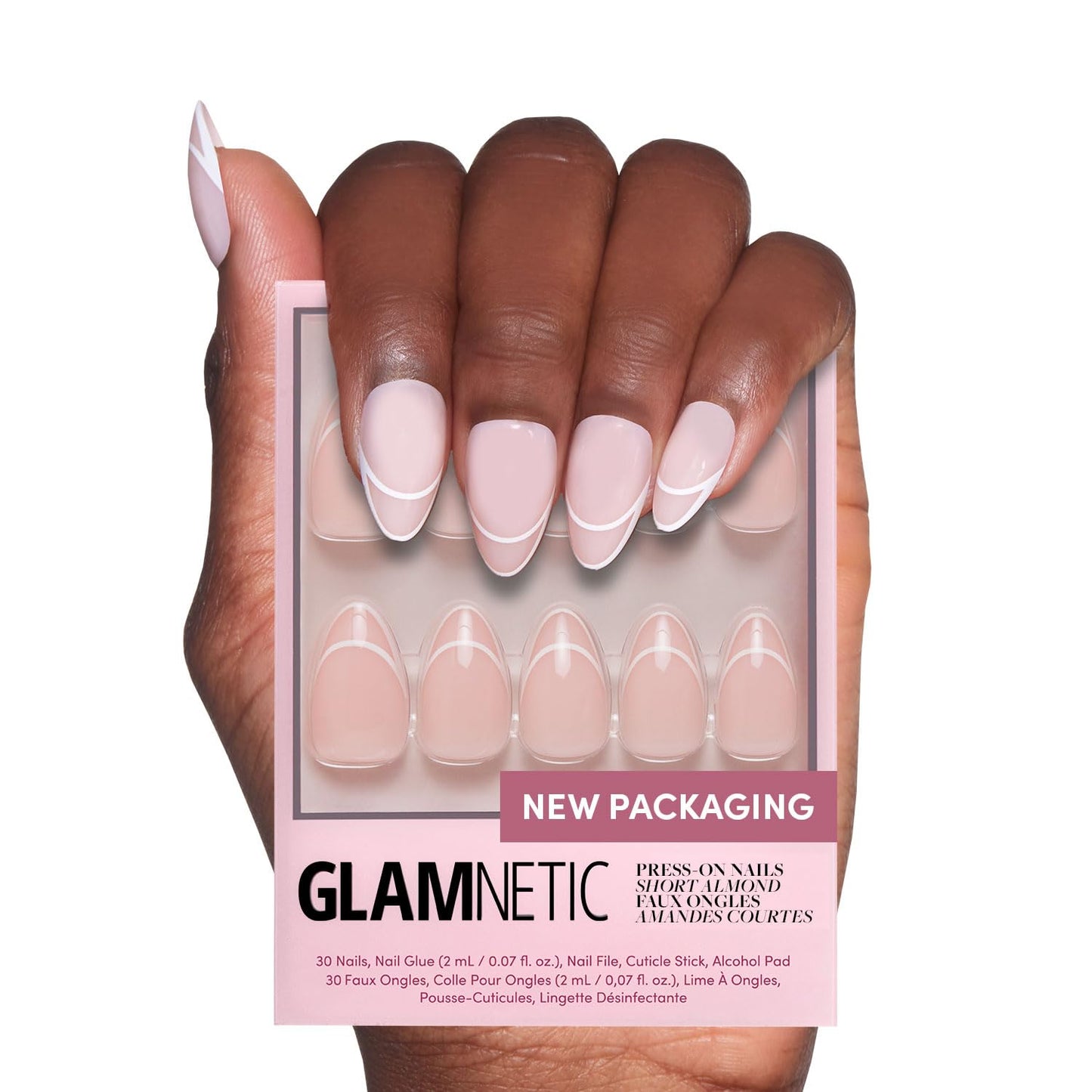 Glamnetic Press On Nails - Into Blue | Glazed Short Oval Fake Nails with Periwinkle French Tips | 30 Nail Kit with Glue, 15 Sizes