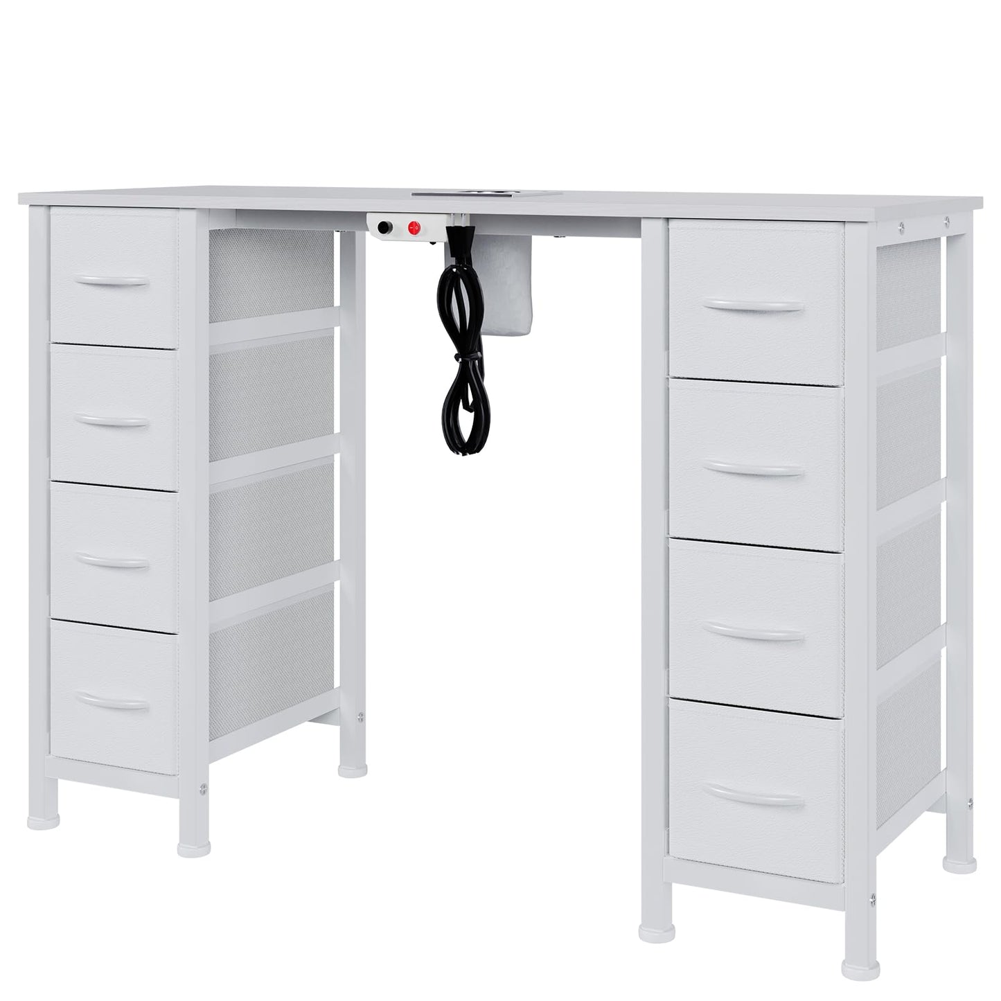DrawXynth Nail Desk, Manicure Table, Nail Beauty Salon Workstation w/Electric Dust Collector, 8 Fabric Drawers