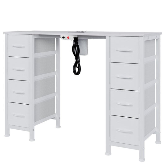 DrawXynth Nail Desk, Manicure Table, Nail Beauty Salon Workstation w/Electric Dust Collector, 8 Fabric Drawers