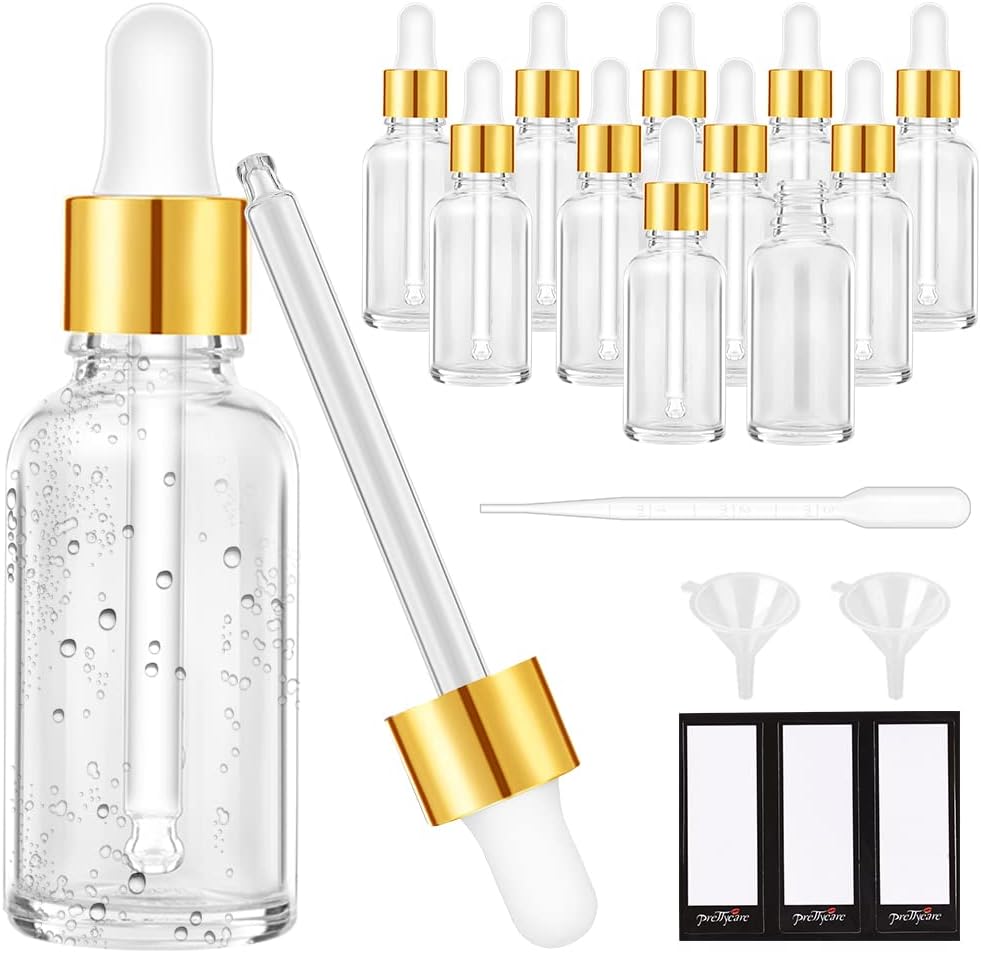 Glass Eye Dropper Bottles - 24 Pack 0.5oz Amber Leakproof Bottles with Golden Caps | Perfect for Essential Oils, Tinctures, Travel