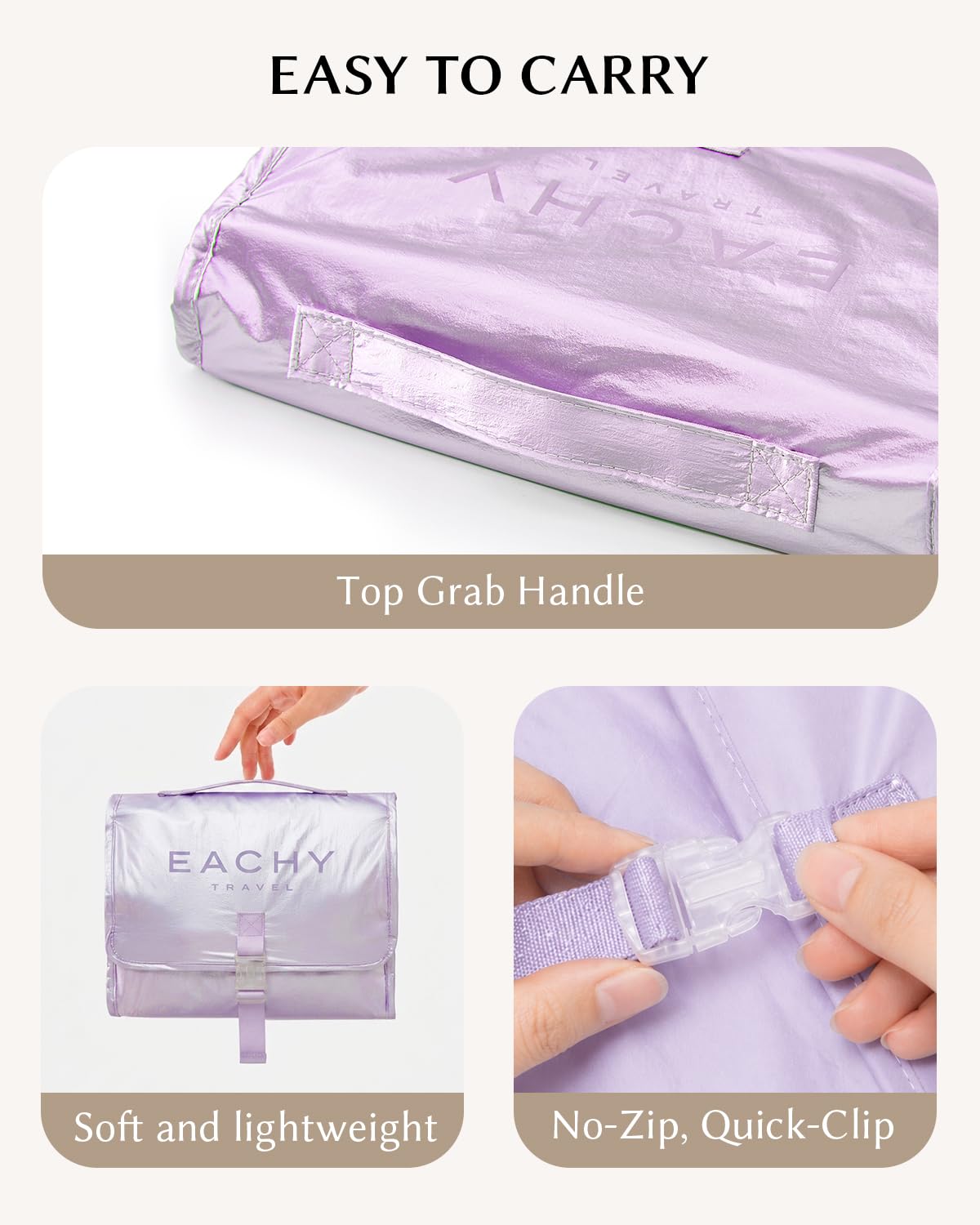 EACHY Hanging Toiletry Bag with Buckle Closure, Ultra-Lightweight Travel Essentials, Waterproof Toiletry Bag for Women Men, Portable Makeup Organizer with Matte TPU Pockets and Hanging Hook