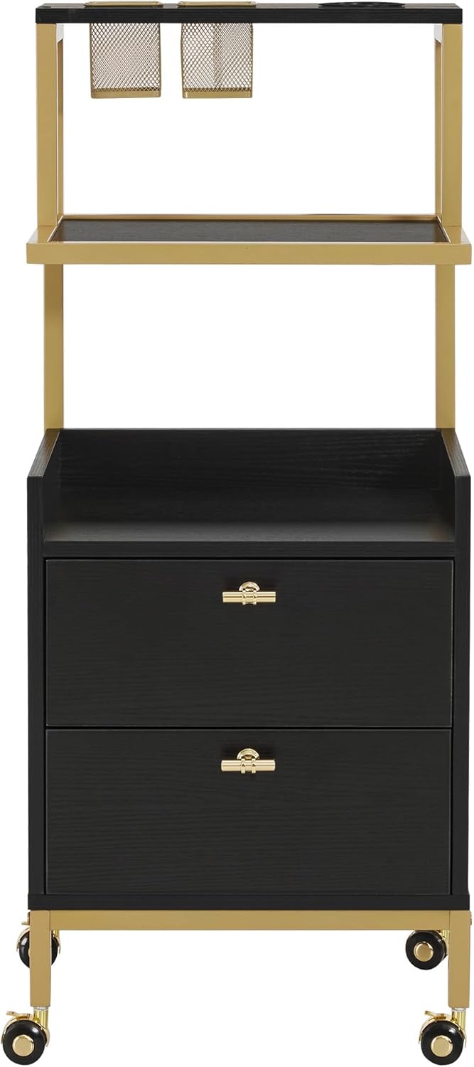 Rolling Salon Cart for Hair Stylists - Barber Trolley with Metal Tool Holder & Storage Drawers | Large Black