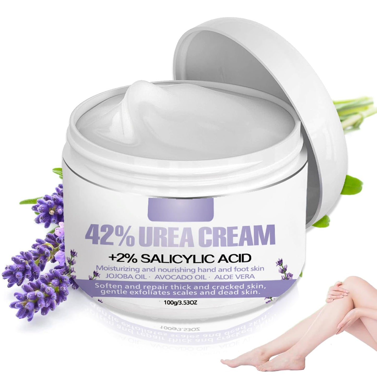 Grospe Urea Cream 42% + 2% Salicylic Acid, Lavender Scented, Deeply Moisturizes, Urea Foot Cream for Foot Care Cracked Heel, nail repair & Callus Remover, 3.52 oz/100g