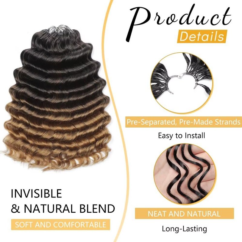 Deep Ocean Wave Crochet Hair - 300G Pre-Separated 18" Human Hair Extensions for Black Women | T30# Feather Style