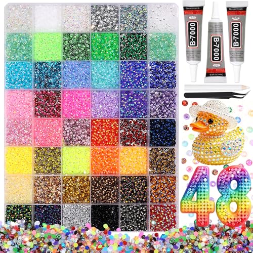 48 Colors 3mm Rhinestone Nail Gems Kit for DIY Crafts Bedazzling