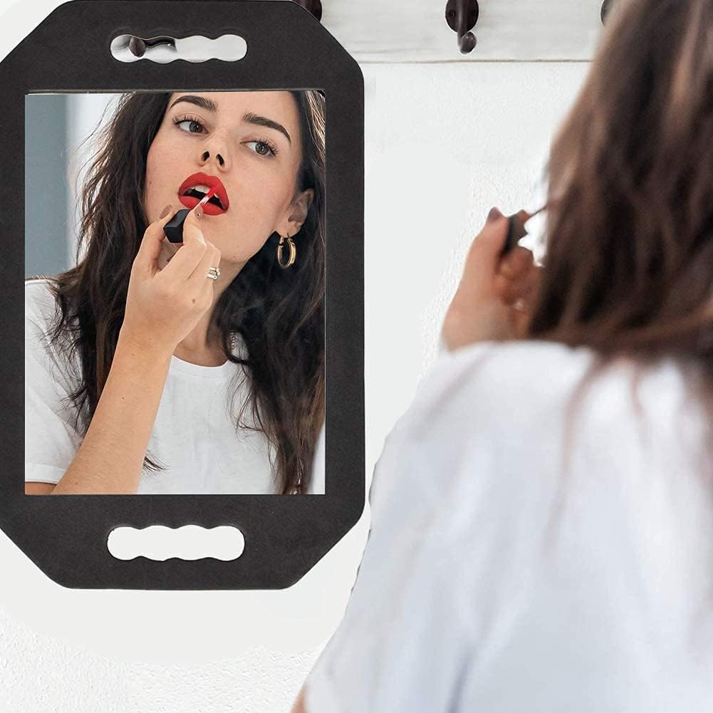 STRAMIOR Handle Large Rectangular Hand Held Mirror, Barber Mirror Salon Large Foam Hand Mirror with Double Handle,Square Barbershop Handheld Mirror,Black.