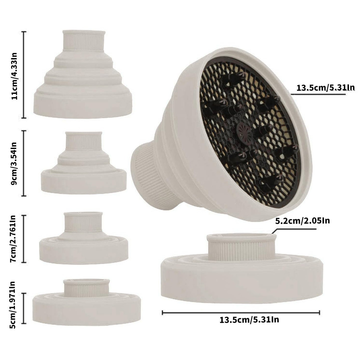 WAJIAYON Universal Collapsible Hair Dryer Diffuser Attachment-Foldable Portable Travel and Easy Storage Hair Diffuser Fit Most Hair Dryers with Nozzle Diameter D-1.575Inch to 1.968 Inch (4-5cm)- Stone