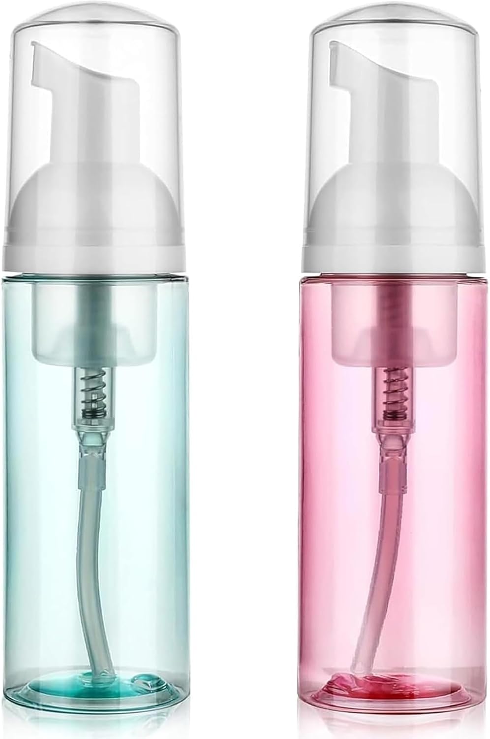 Foam Pump Bottle - 2 Pack Travel 60ml Mousse Soap Dispenser | Clear Plastic Mini Refillable Containers (Pink & Blue)
