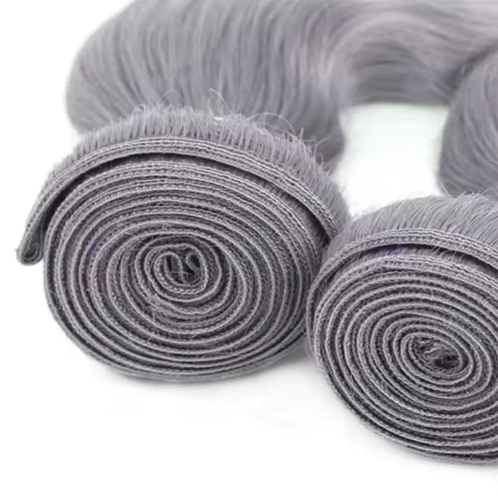 26 28 30 Inch Gray Bundles Body Wave 3 Bundles Human Hair Brazilian Remy Hair 50 Grams/Bundle 10A Grade Unprocessed Virgin Hairs Silver Grey Color Body Wave Bundle Weaves Extensions