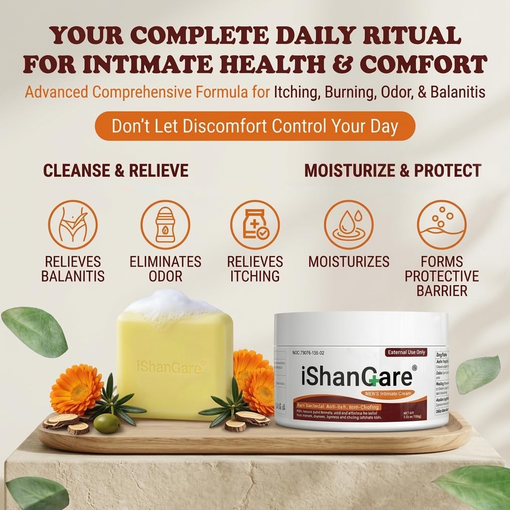 ishancare Balanitis Treatment for Men: Tea Tree Oil Soap & Organic Natural Cream – Natural Intimate Care Set for Itching, Redness, Dryness & Chafing – Calms Redness & Restores Comfort for Men