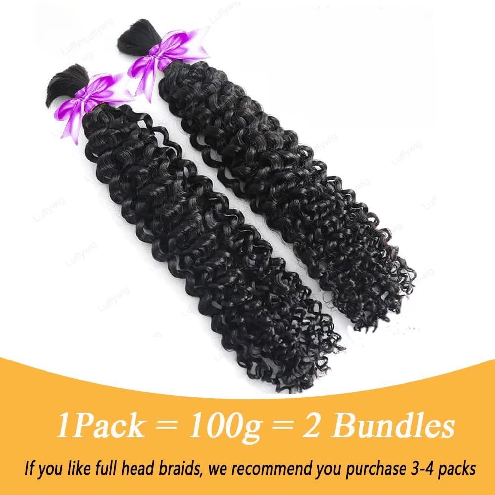 Human Braiding Hair for Boho Knotless Braids Bulk Curly Bundles Human Hair for Micro Braiding Wet and Wavy Water Wave No Weft Human Hair Extension for Box Boho Braids 100g with 2 Bundles Natural Color