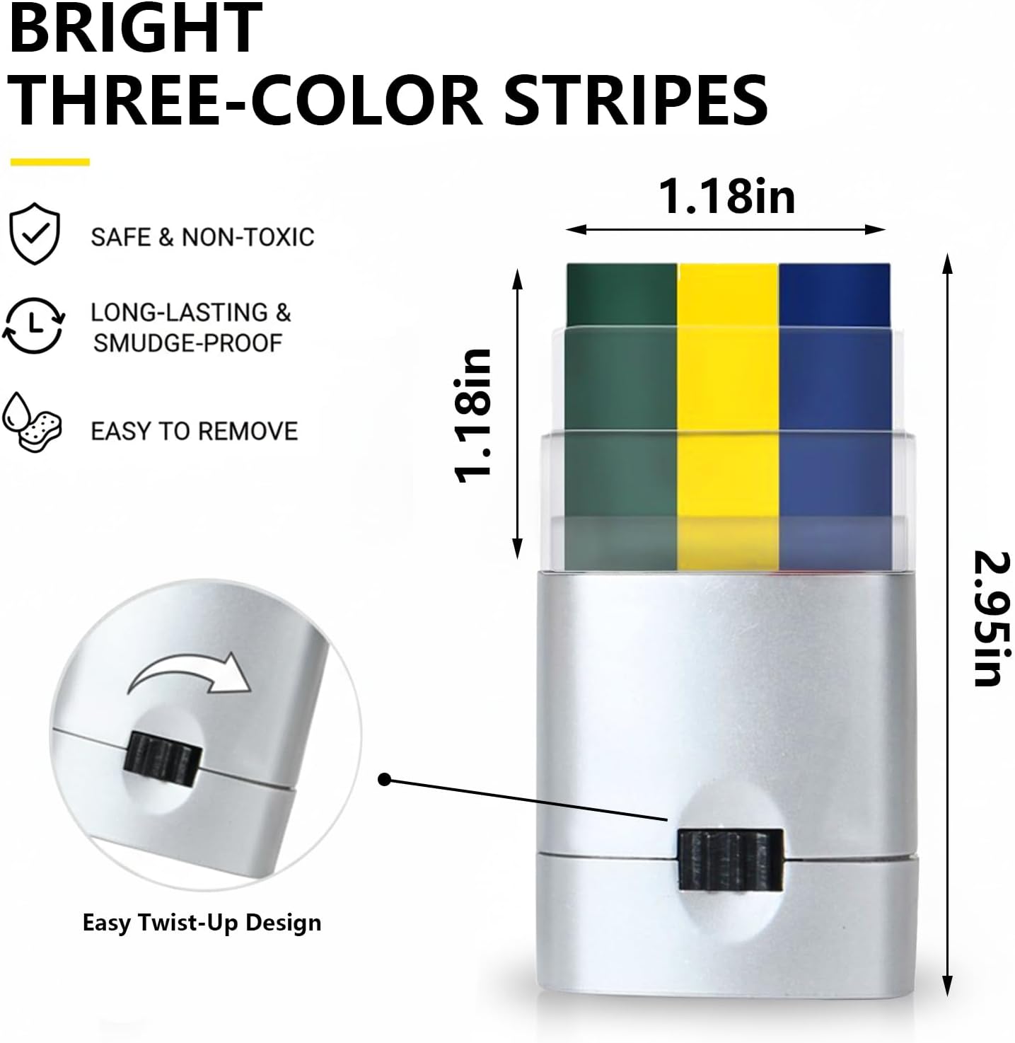 Eye Face Paint Sticks - Blue, Yellow & Green | Brazil Sports Makeup for Football, Soccer & Baseball Fans