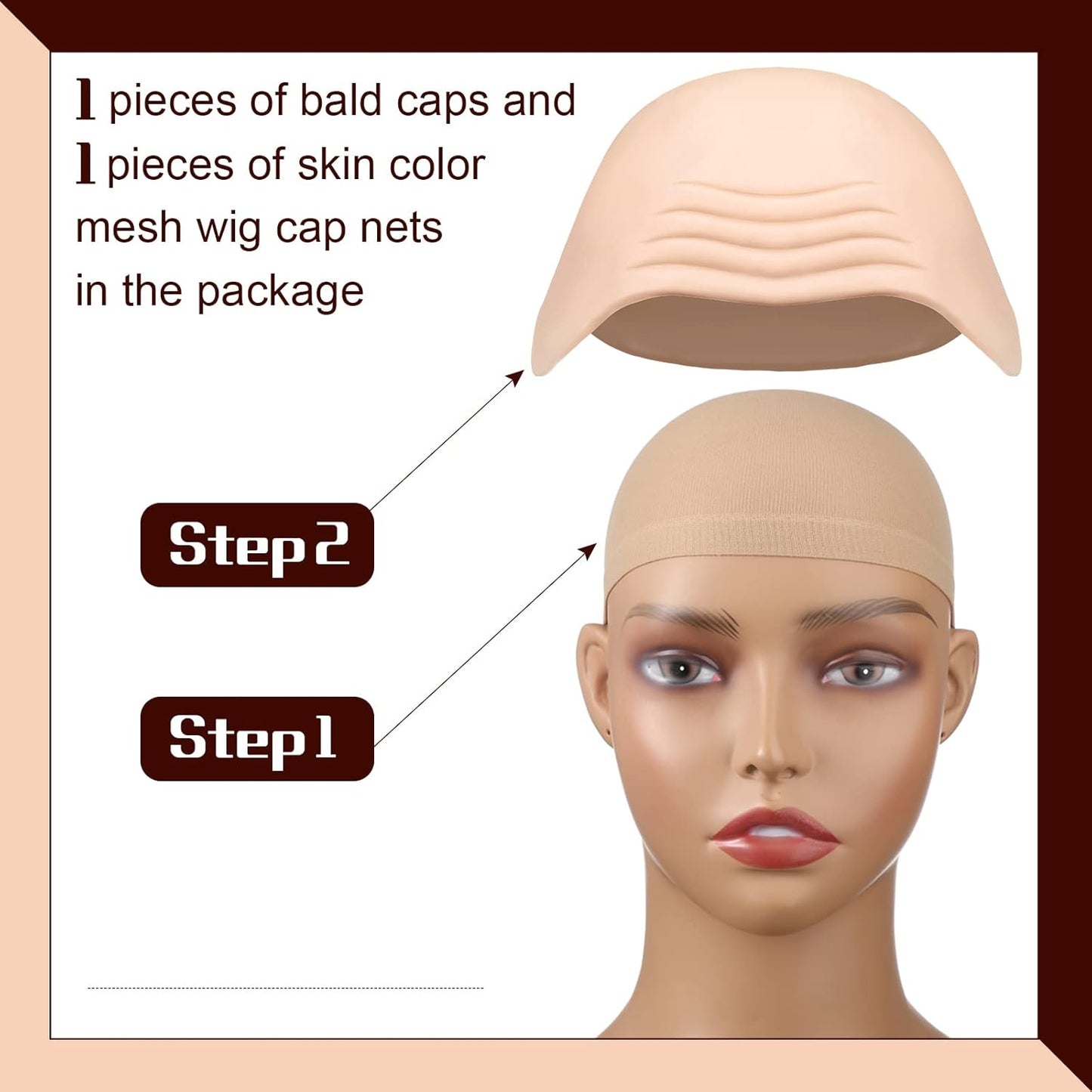 Latex Bald Cap Set - 2 Pieces with Nylon Wig Caps for Halloween Cosplay | Adult Size