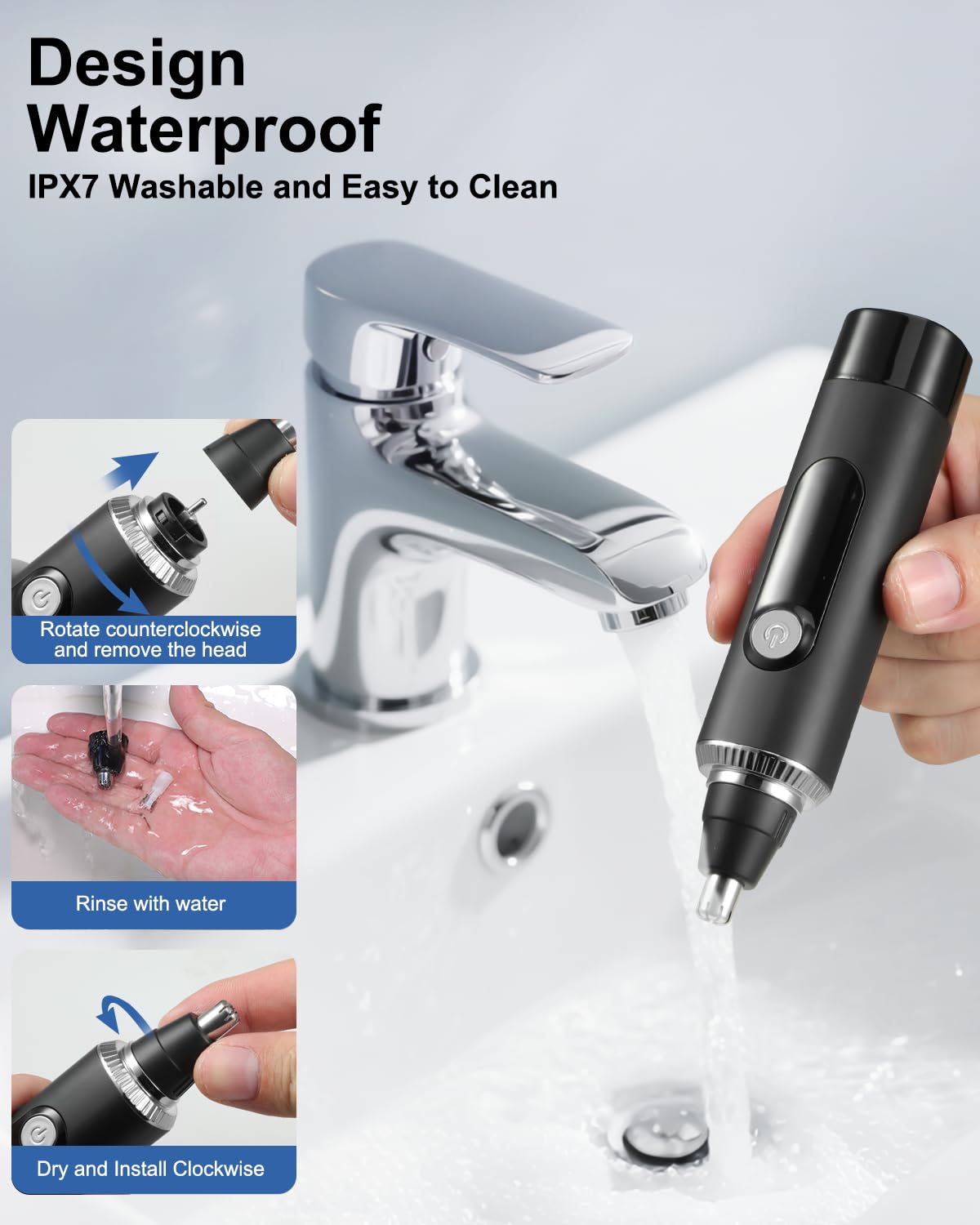 Nose Hair Trimmer for Men and Women,2026 Professional Painless IPX7 Waterproof Eyebrow & Facial Hair Trimmer,USB Rechargeable with LED Display Dual-Edge Blades for Smoother Cutting,BlackSilver