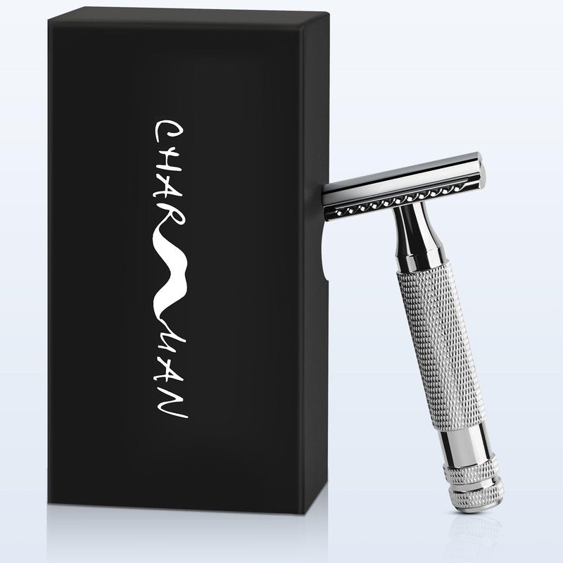 CHARMMAN Classic Double Edge Safety Shaving Razor, Pure Copper Handle,1 Razor + 10 pcs Super Stainless Steel Blades