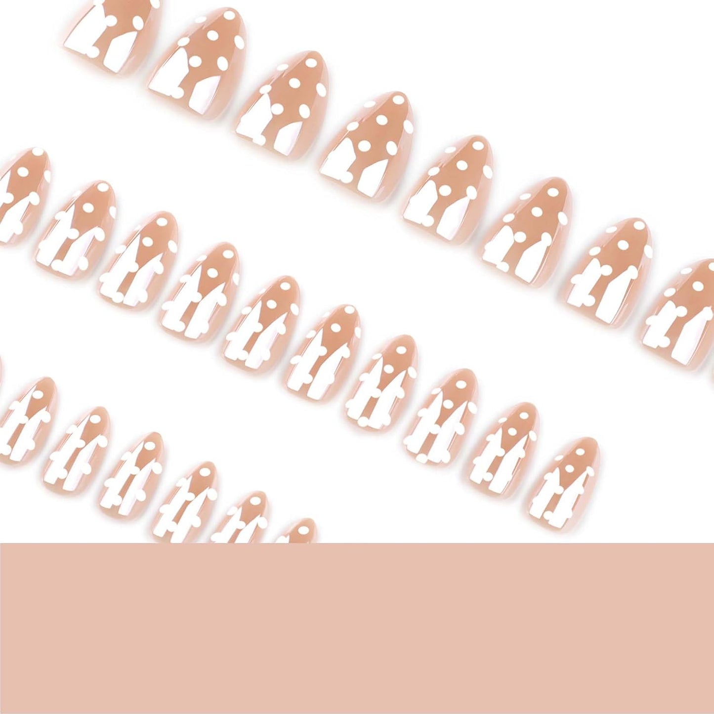 Polka Dot Press-On Nails - Short Almond Nude Chrome | Reusable Full Cover with Glazed Finish & White Dots