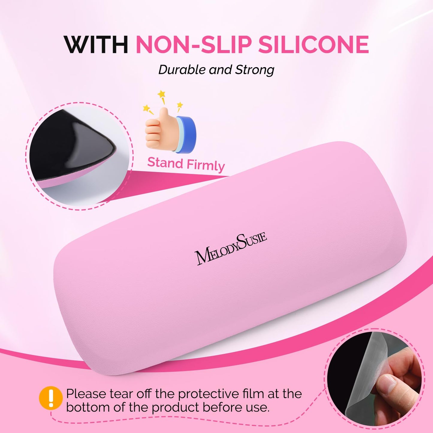 MelodySusie Nail Arm Rest, Soft PU Leather Wrist Support Cushion, Portable Hand Rest for Acrylic Gel Nail Art, Easy-Clean for Home Salon Travel, Pink
