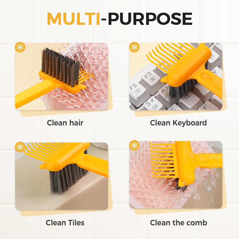 Jurfest 2 In 1 Hair Brush Cleaning Tool, Comb Cleaning Brush, Portable Hair Brush Cleaner Rake (Green)