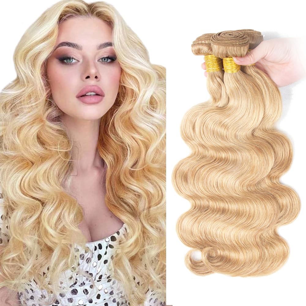 Blonde Bundles Human Hair Body Wave Bundles 28 30 32 Inch P27/613 Honey Blonde Body Wave Bundle Unprocessed Brazilian Virgin Weave Hair 3 Bundle 50 Gram Per Bundle