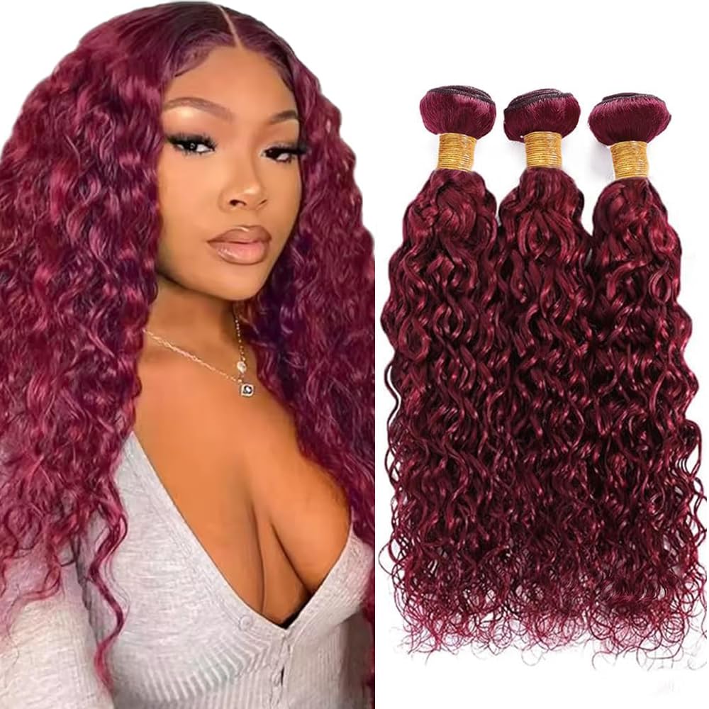 Burgundy Wet and Wavy Human Hair Bundles 99J Red Bundle 20 22 24 Inch 150g Brazilian Virgin Hair 3 Bundles Burgundy Water Wave Bundle
