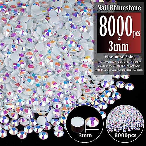 BELLEBOOST White AB 3mm Resin Rhinestones Bulk Flatback Gems for Crafts & Nails