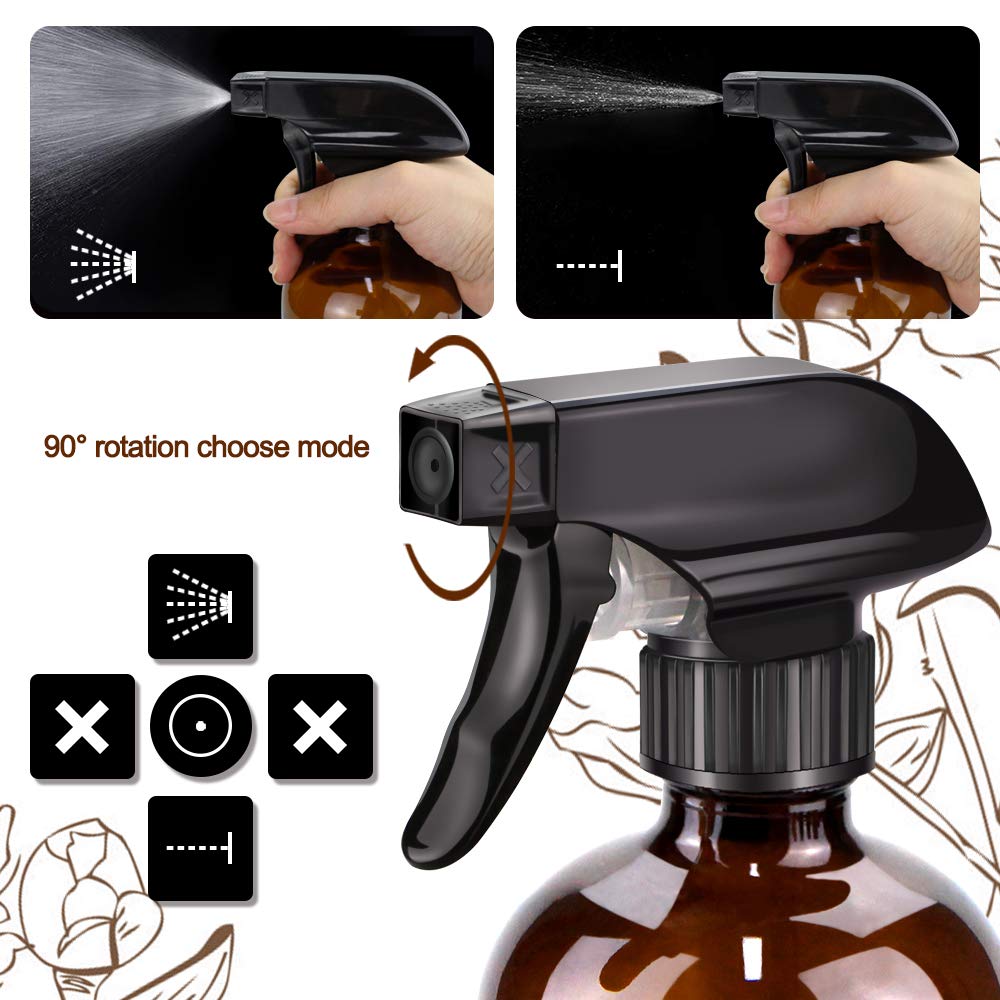 Glass Spray Bottles Set - 16oz & 4oz Refillable Containers with Adjustable Nozzle for Cleaning, Gardening, Aromatherapy | Amber