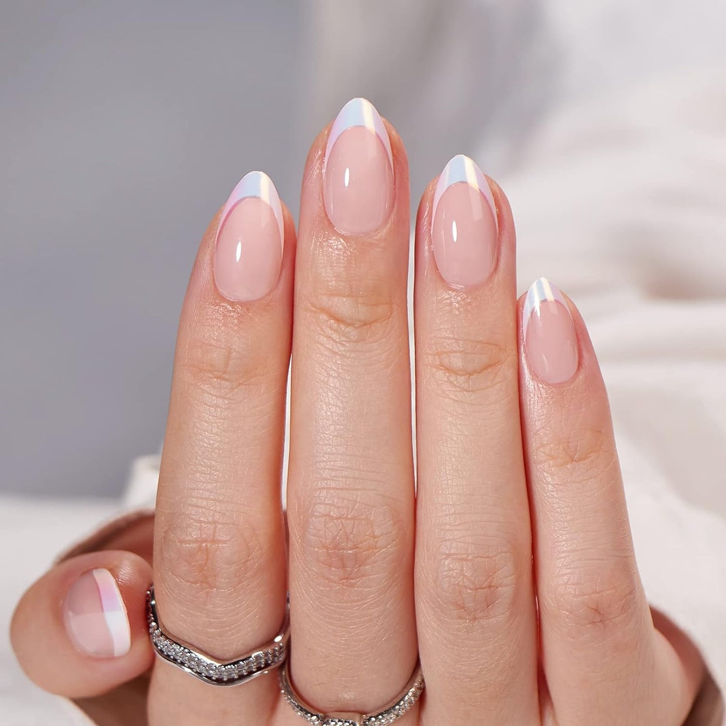 Press On Nails - 3D Butterfly French Tip Almond Design | Opaque Soft Gel, 16 Sizes, 32 Nail Kit