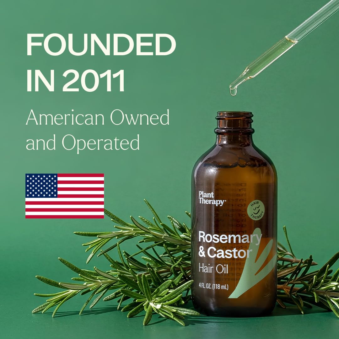 Plant Therapy Rosemary & Castor Oil - 4 oz Hair Treatment for Growth, Shine, Softness, Healthy Scalp & Hair Mask