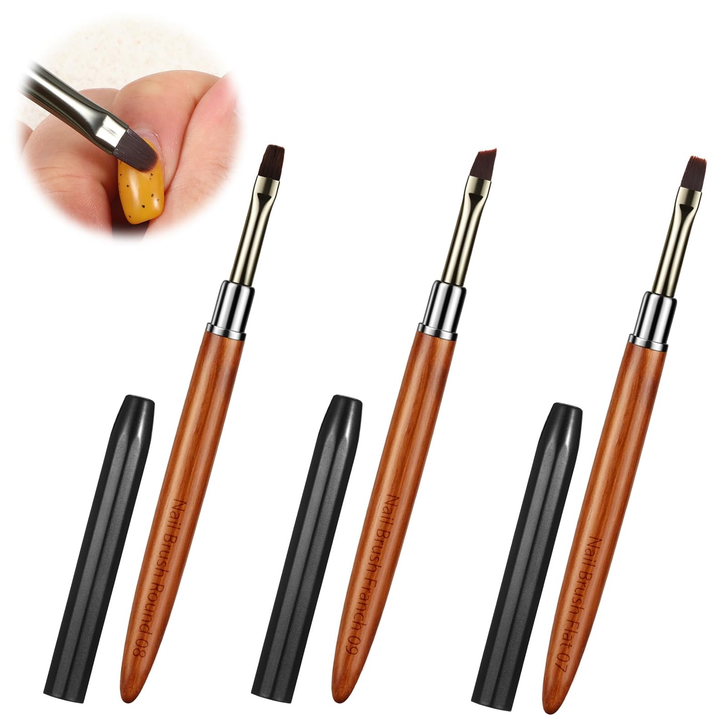 Wanmu 3PCS Nail Art Clean Up Brushes, Flat/Fine Angled Gel Nail Brushes, French Tip Brush for Cleaning Polish Mistake on the Cuticles, Acrylic Nails Design Painting DIY Tools