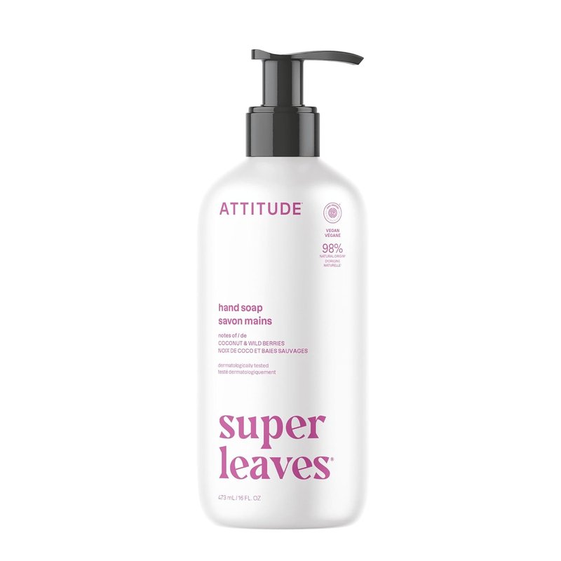 ATTITUDE Liquid Hand Soap - EWG Verified Vegan Formula | Coconut & Wild Berries Scent, 16 Fl Oz