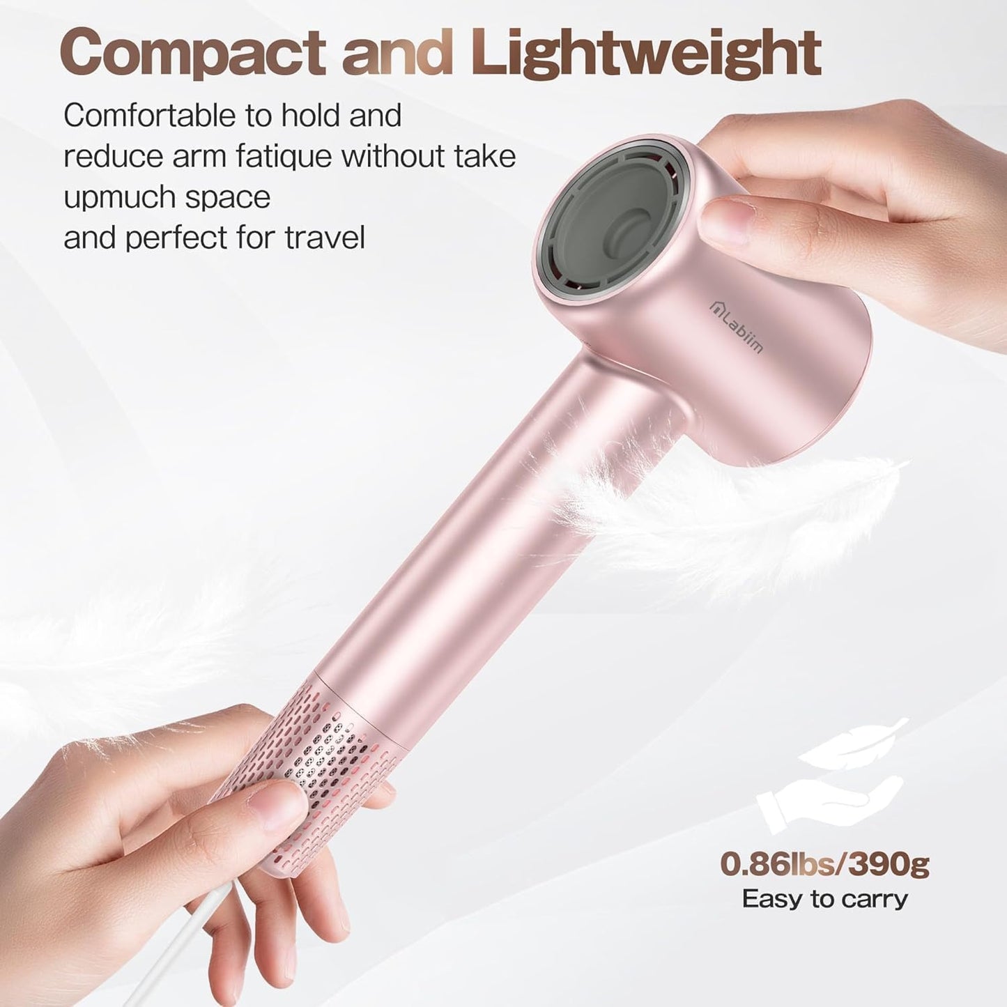 High-Speed Ionic Hair Dryer - Quiet Compact Blow Dryer with Brushless Motor | Pink, Fast Drying & Travel-Friendly