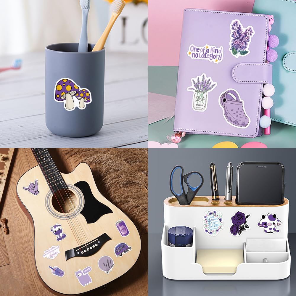 60Pcs Purple Stickers, Cute Aesthetic Purple Graffiti Stickers for Women Girls Kids Teens, Waterproof Vinyl Decals for Laptop Water Bottles Scrapbook Journal Notebook Diary Luggage Party Favors