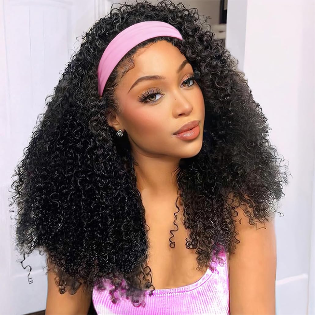 Curly Headband Wig - 200 Density 22 Inch Deep Wave Human Hair | Glueless, Natural Color for Black Women