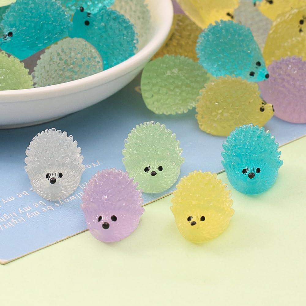 Mini Luminous Resin Hedgehogs - 36 PCS Tiny Figurines for Dollhouse & Micro Landscape Décor